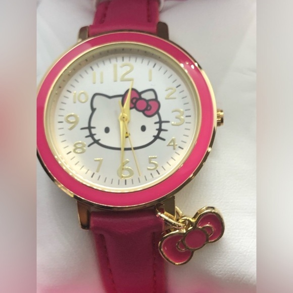 Hello Kitty pink strap gold trim pink charm watch with hello kitty logo face - Picture 9 of 13